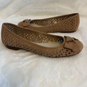 Anne Klein Tan Perforated Ballet Flats